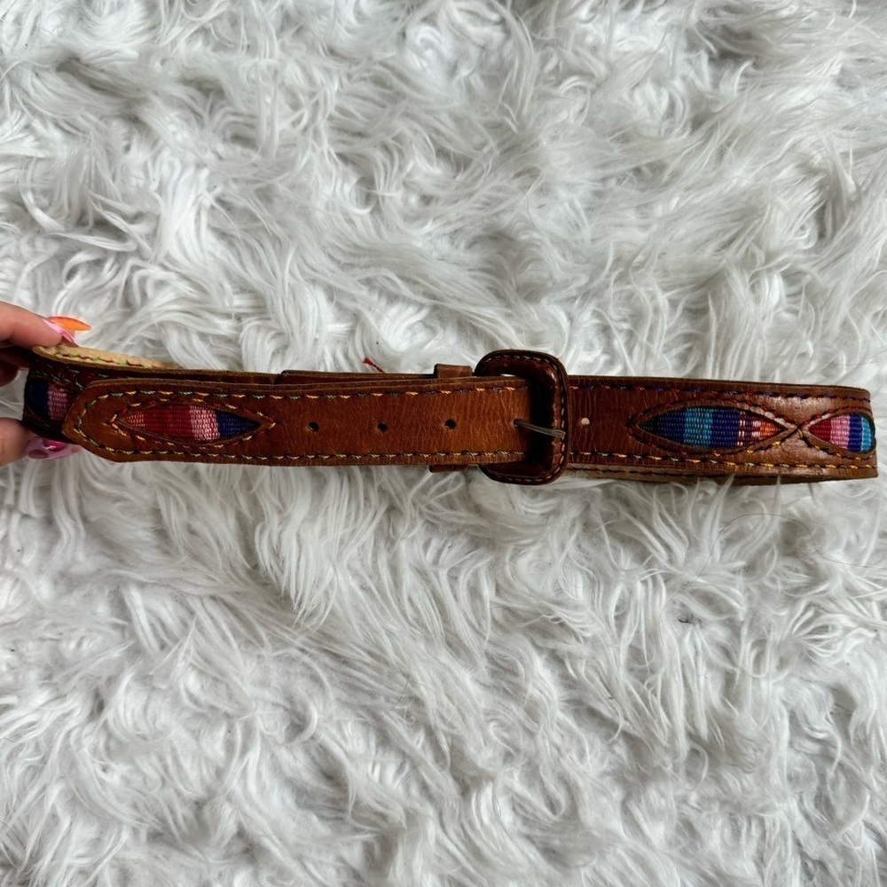 Guatemalan Tooled Embroidered Leather Colorful Belt Size M/L
